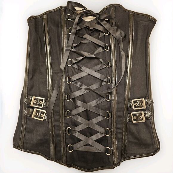 Frederick’s Of Hollywood Sexy Black Motorcycle Corset Vest Size L Patent Buckle - Picture 1 of 14